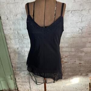 Black beaded cami with chiffon overlay women's size 16